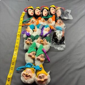 Disney Dwarfs Plush Keychains in Yellow and Green.  Fast Food kids meal toys